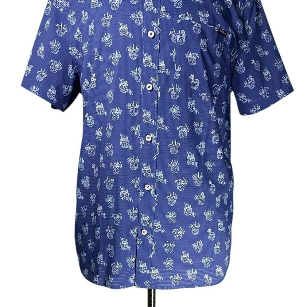 Chubbies Mens Blue Stretch Button Up Shirt Medium Short Sleeve Tropical Cocktail - Picture 6 of 9